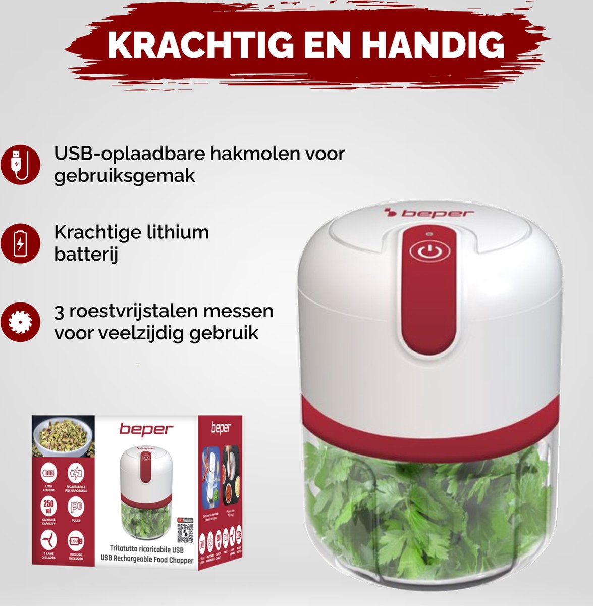 Elektrische hakmolen, mini-hakmolen van roestvrij staal, met 4 messen, elektrische mixer van 300 watt met 3 snelheden voor vlees, groenten, babyvoeding en fruit (3 l