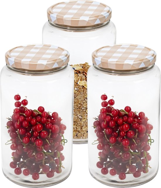 Hega Hogar Weckpot/voorraadpot Classico - 3x - 1500 ml - kunststof - beige - D10 x H19 cm