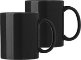 Bellatio Design Koffie mokken/bekers Nantes - 2x - keramiek - met oor - zwart - 300 ml