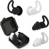 Silicone Earplugs 2 Pairs Noise Reducing Soft Reusable Waterproof Earbuds for Snoring Work Concerts Industrial Earmuffs (Black White)