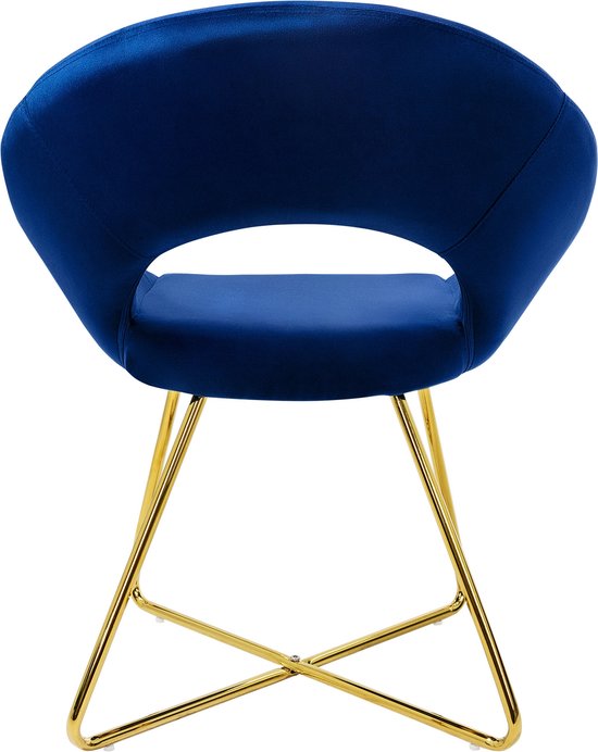 ML-Design eetkamerstoelen set van 6 blauw fluweel, woonkamerstoel met ronde rugleuning, gestoffeerde stoel met gouden metalen poten, ergonomische eettafel fauteuil, keukenstoel kuipstoel kaptafelstoel