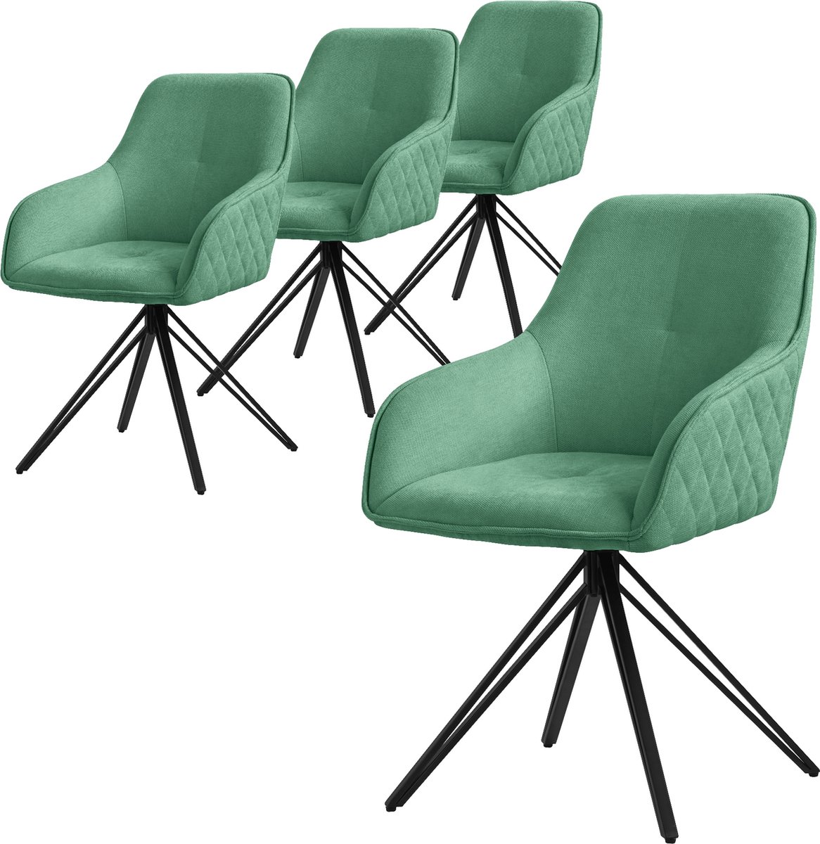 ml-design eetkamerstoelen draaibaar set van 4, textiel geweven stof, groen, woonkamerstoel met armleuning/rugleuning, 360° draaibare stoel, gestoffeerde stoel met metalen poten, ergonomische fauteuil