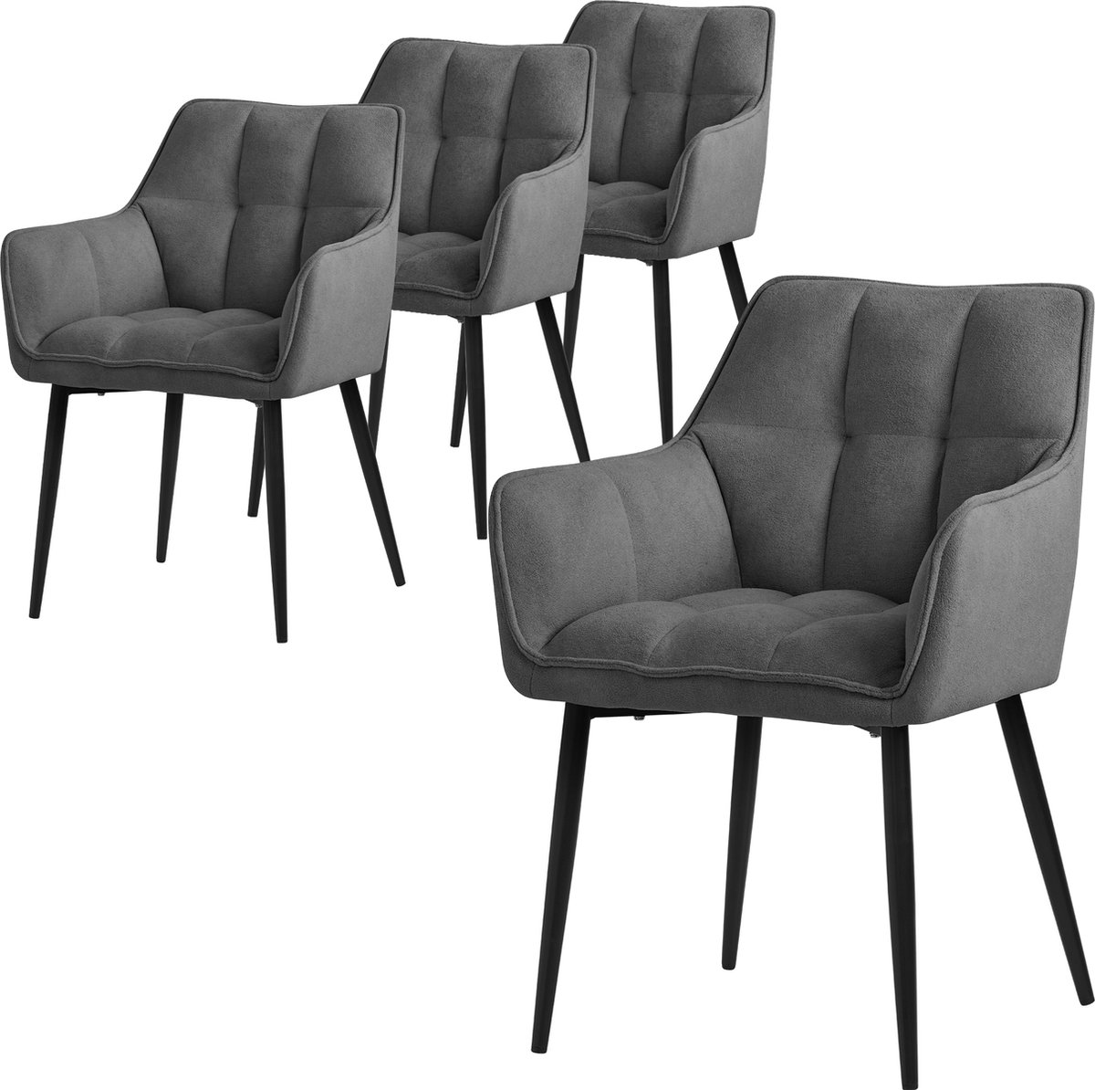 ml-design eetkamerstoelen set van 4 gemaakt van badstof, donkergrijs, keukenstoel met dikke gestoffeerde zitting & metalen poten, woonkamerstoel met rugleuning en armleuningen, gestoffeerde stoel