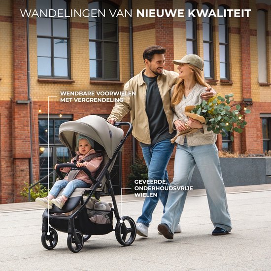 Kinderkraft TRIG 3 - Grote Wandelwagen tot 25 kg - Verstelbare Rugleuning en Voetensteun - CLICK & FOLD Systeem - 360° Draaiende Wielen - Waterdichte Kap met Ventilatie - Comfortabele Zitting - Lichtgewicht 8,9 kg - Beige van Kinderkraft — afbeelding 5