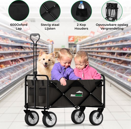 MaxxGarden Bolderkar - Bolderwagen opvouwbaar - Tuinkar - 98x53x64 cm - Massieve Banden - Zwart van Merkloos — afbeelding 4