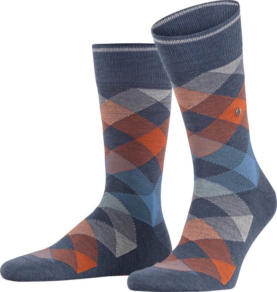 Burlington Newcastle one-size, met patroon wol sokken heren blauw - Maat 40-46