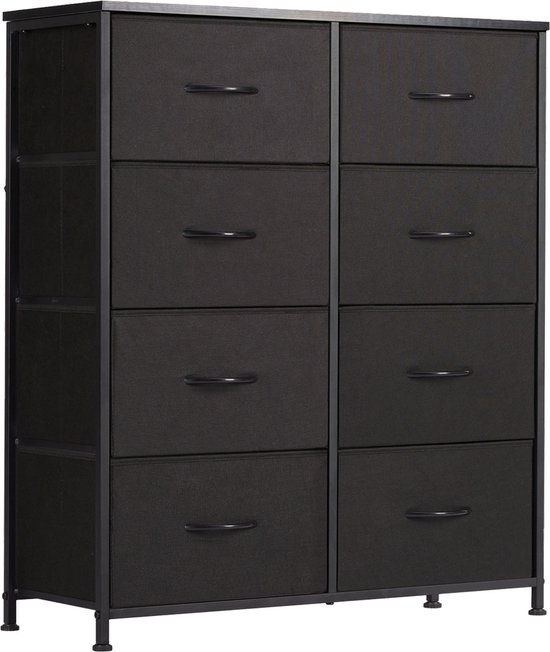 Commode - kast - opbergkast, 8 laden van stof met handgrepen - metalen frame ladenkast - zwart