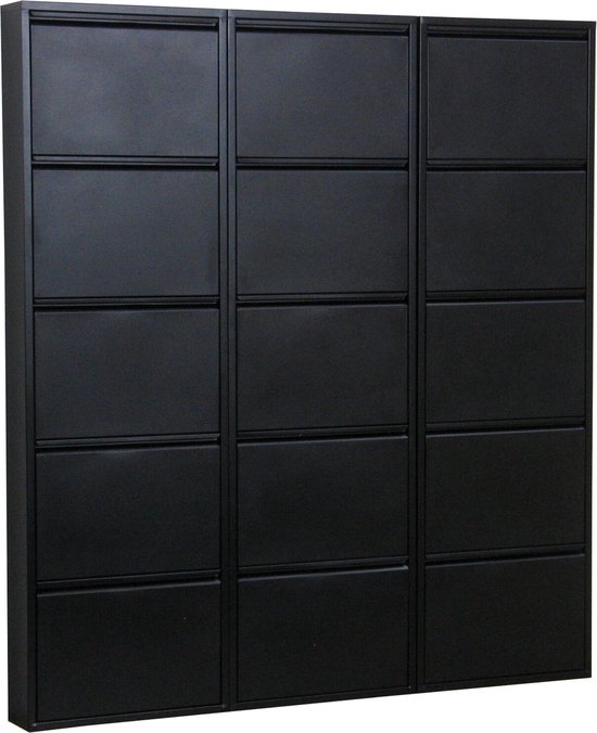 Armoire à chaussures Pisa en métal noir avec 5 compartiments - lot de 3.