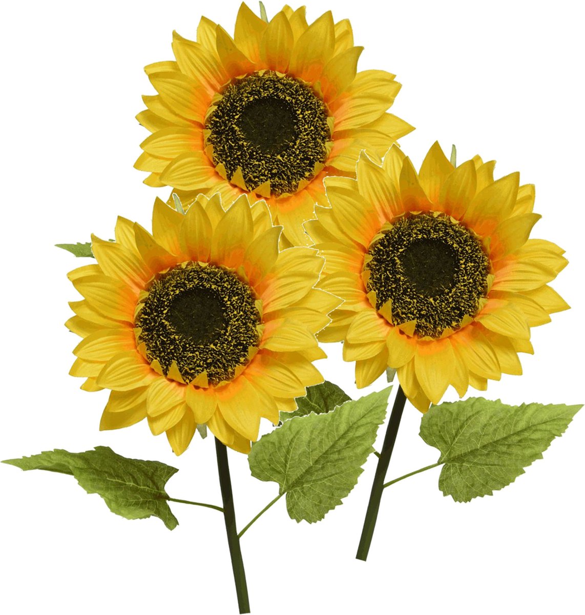 Bellatio Flowers & Plants Bellatio Design Kunstbloem Zonnebloem tak - 3x - 76 cm - geel - kunst zijdebloem - decoratie bloemen