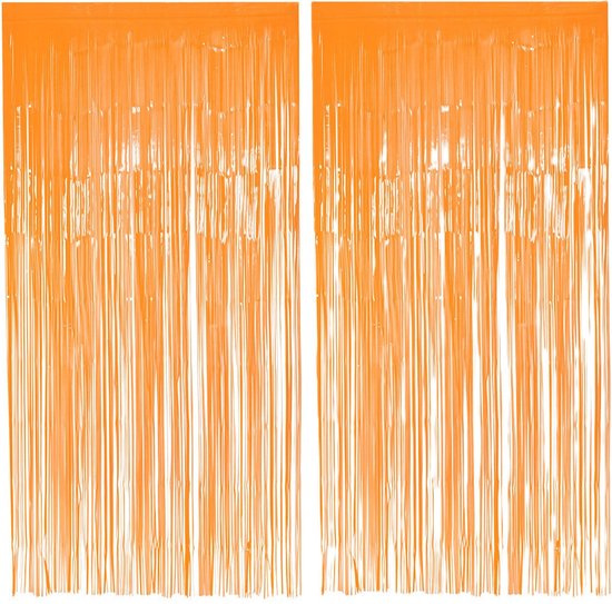Foto: Boland folie deurgordijn feestgordijn 2x neon fluor oranje 100 x 200 cm versiering feestartikelen eighties nineties glitter and glamour