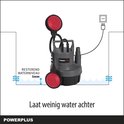 Grijze Powerplus dompelpomp met rode vlotterschakelaar, laat slechts 5mm water achter.