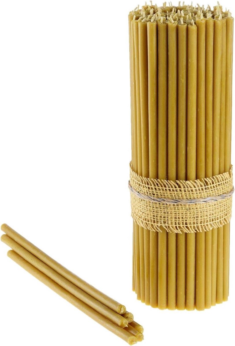 Rituele kaarsen 100% bijenwas (geel) voor Orthodoxe gebeden en tafeldecoratie - duurzaam en niet giftig - 100 stuks beeswax candles
