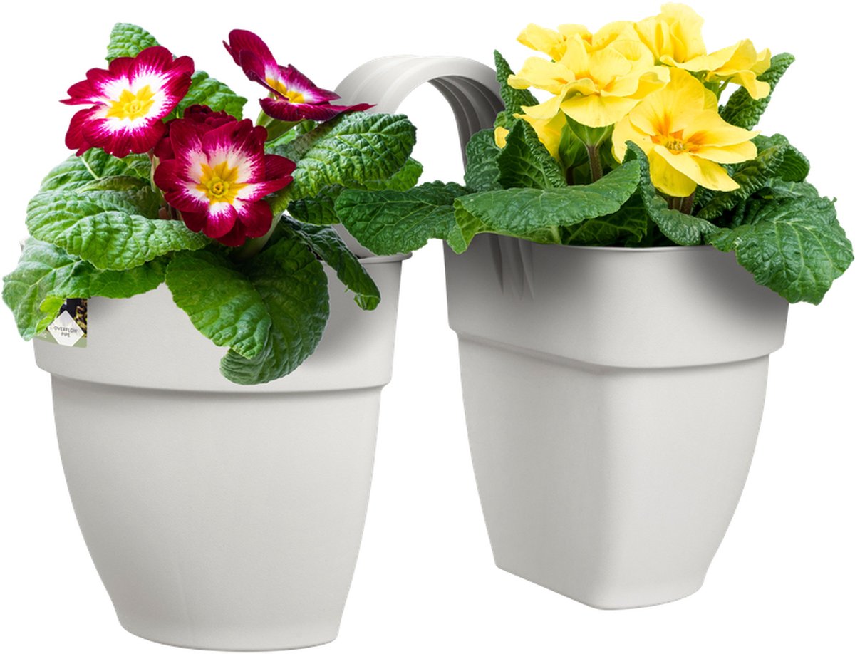 Elho Vibia Campana Flower Twin 21 - Dubbele Balkonbak - 100% Gerecycled Plastic - Ø 20.5 x H 26.5 cm - Zijdewit