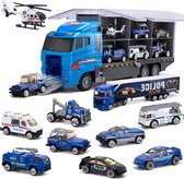 auto set 10-in-1 politie-gegoten transportwagen, mini-speelgoed in transportwagen-speelgoedset, dubbelzijdig transportvoertuig, mini-auto's voor kind