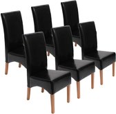 Set van 6 eetkamerstoelen Keukenstoel Latina stoel, LEER ~ zwart, lichtgekleurde poten
