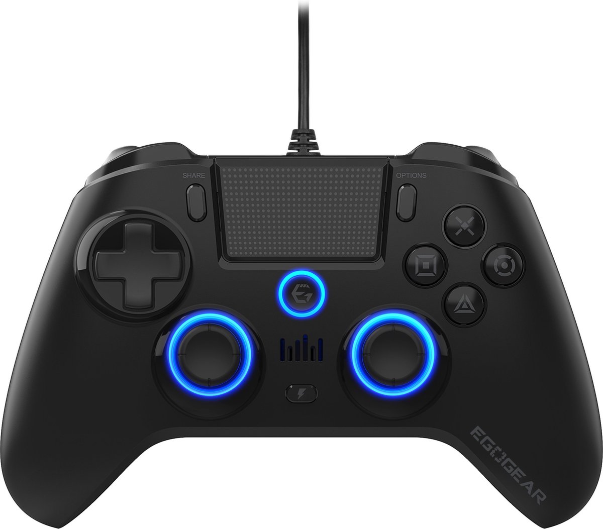 EgoGear - Bedrade controller met paddels SC10 zwart voor PS4/PS3/PC, aanpasbare RGB, trilmotoren, 3,5 mm aansluiting, 800 mAh