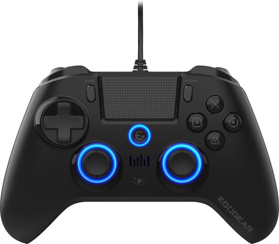 EgoGear – Bedrade controller met paddels SC10 zwart voor PS4/PS3/PC, aanpasbare RGB, trilmotoren, 3,5 mm aansluiting, 800 mAh