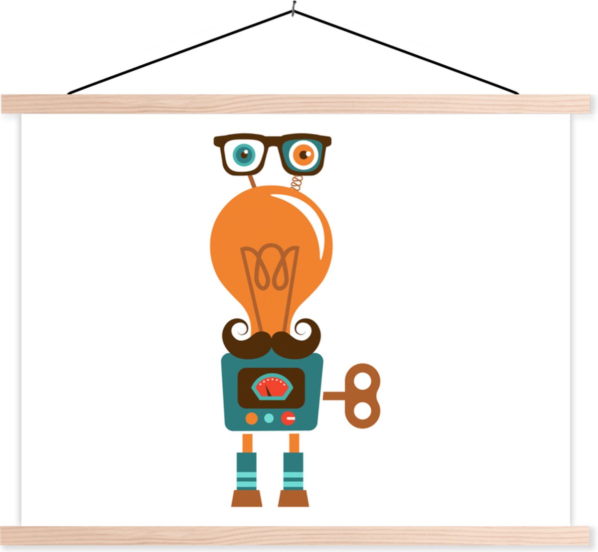 Posterhanger incl. Poster 120x90 cm - Schoolplaat - Robot - Bril - Gloeilamp - Snor - Kind