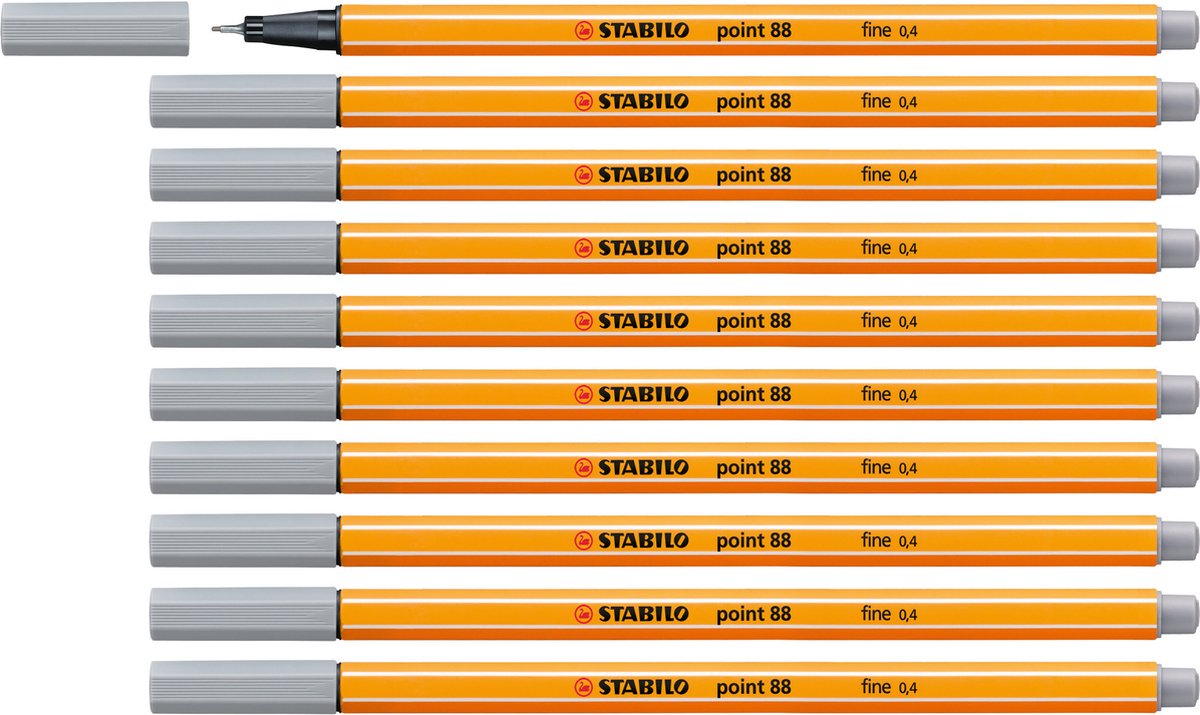 STABILO point 88 - Premium Fineliner - Fine 0,4 mm – Medium Koud Grijs – Doos 10 stuks