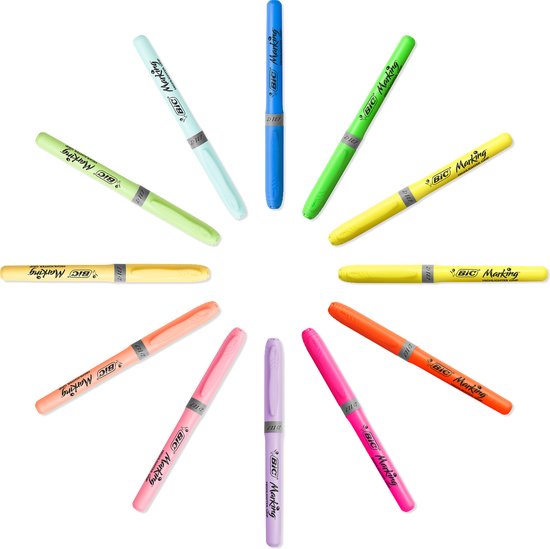 BIC Highlighter Grip Markeerstiften met Schuine Punt - Neon- en Pastelkleuren - 8 Stuks - BIC
