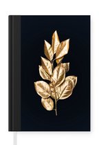 Notitieboek - Schrijfboek - Plant - Bladeren - Goud - Zwart - Luxe - Notitieboekje klein - A5 formaat - Schrijfblok