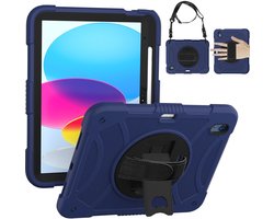Mobigear SureGrip Tablethoes geschikt voor Apple iPad 10 (2022) Hardcase Backcover + Stylus Houder + Schouderband + Standaard - Zwart / Blauw