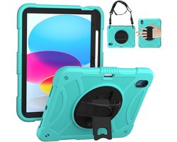 Mobigear SureGrip Tablethoes geschikt voor Apple iPad 10 (2022) Hardcase Backcover + Stylus Houder + Schouderband + Standaard - Turquoise