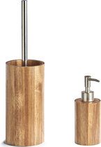 Zeller - Toiletborstel houder 36 cm met zeeppompje van acacia hout