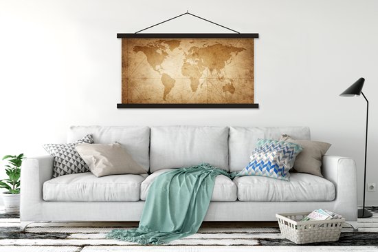 Affiche scolaire - Wereldkaart - Vintage - Papyrus - 150x75 cm - Lattes noires
