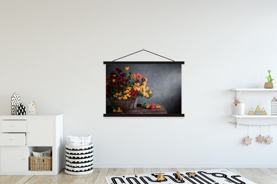 Porte-affiche avec affiche - Affiche scolaire - Nature morte - Panier - Chrysanthème - 120x80 cm - Lattes noires