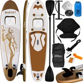 Physionics - Stand Up Paddle Board - 305cm - Opblaasbaar SUP Board met Kayak Zitting - Verstelbare Peddel - Handpomp met Manometer - Rugzak - Reparatieset - Camera Houder - Surfboard - Goud