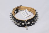 Dog's Companion Leren Halsband - met Spikes - Lengte: 55cm Verstelbaar van: 45-53 cm x 40 mm - Zwart/Naturel