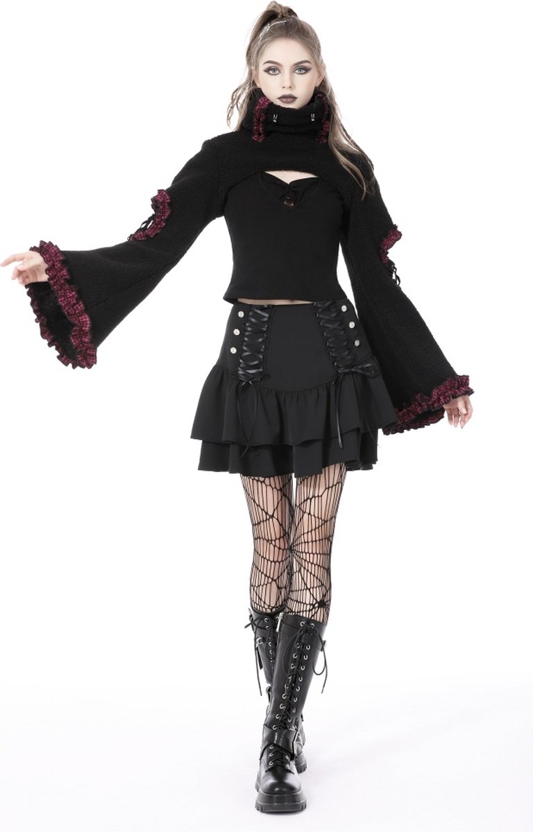Dark in Love Bolero -XL- Gothic lolita bell sleeves wooly cape Zwart