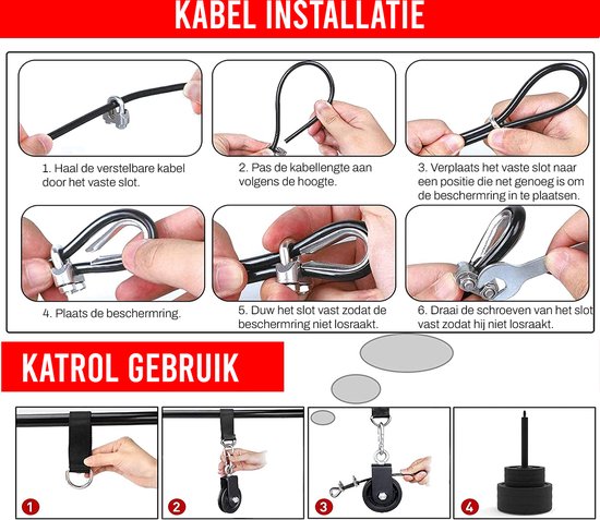Krachtstation – Kabelsysteem Fitness – Krachttraining – Triceps Touw – Power Rack – Homegym – Lat Pulldown – Pulley – 16-Delig - Zonder de gewichten