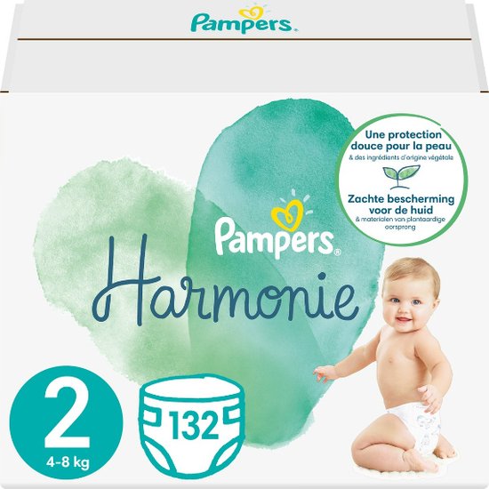 Pampers Harmonie Taille 2 (4kg-8kg) - Boîte Mensuelle 132 Couches