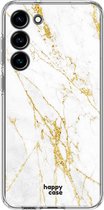 HappyCase Hoesje Flexibel TPU Wit Marmer Print Geschikt voor Samsung Galaxy S23