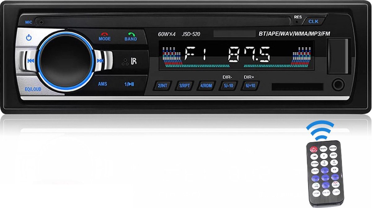 VCTparts Auto Radio Inbouw Speler Digitale Bluetooth met Aux en RGB LED