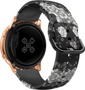 Strap-it Smartwatch bandje 20mm - siliconen bandje grijze bloemen print geschikt voor Polar Ignite / Ignite 2 / Ignite 3 / Unite / Pacer - Huawei Watch GT 2 42mm / GT 3 42mm / GT 3 Pro 43mm