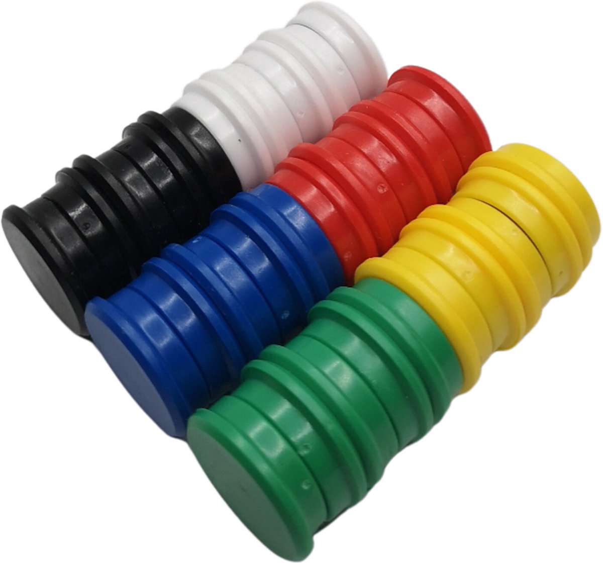30 stuks sterke ronde whiteboard magneten set, deze memo magneetjes zijn gekleurd in zes opvallende kleuren rood, wit, blauw, groen, geel en zwart - Lowbudget tools