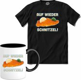 Auf Wieder Schnitzel! | Grappige apres ski eten shirt | Wintersport kleding - T-Shirt met mok - Unisex - Zwart - Maat XL