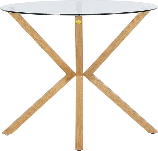 ALTURA - Ronde eettafel - Lichte houtkleur - 90 cm - Veiligheidsglas