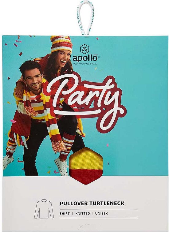 pull de carnaval tricoté | Maillot Oeteldonk | col roulé | Rouge|Blanc jaune | Taille L | Carnaval | Déguisements dames | Déguisements hommes | Apollo