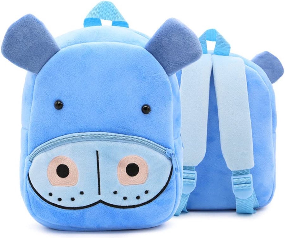 BoefieBoef Nijlpaard peuter / kleuter rugtas - Cute Hippo kinder rugzak - jongens en meisjes - 6 liter - 0 tot 5 jaar oud - dierentas - peuterspeelzaal - Kerst Cadeau - gymtas - speelzaal - bso - baby backpack - schooltas - blauw - animal - dier