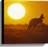 Canvas - Zonsondergang Silhouet van een Kangoeroe - 40x40 cm Foto op Canvas Schilderij (Wanddecoratie op Canvas)