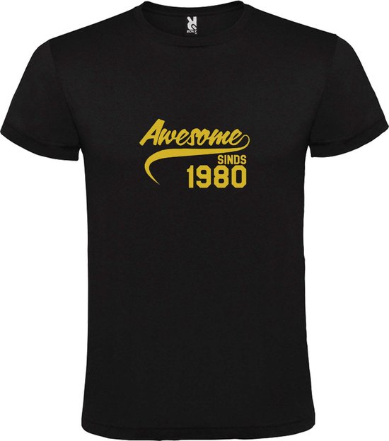 T-Shirt Zwart avec Image «Awesome depuis 1980 » Or Taille L