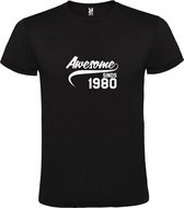 Zwart T-Shirt met “Awesome sinds 1980 “ Afbeelding Wit Size XXXXL