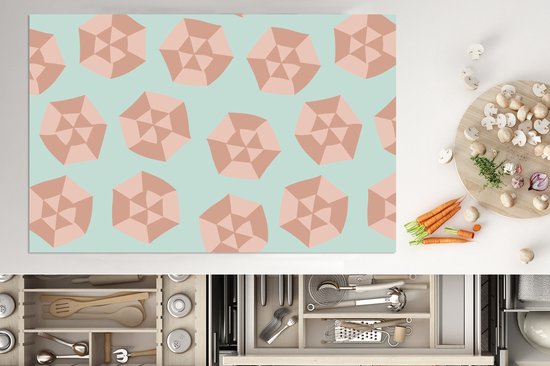 KitchenYeah® Inductie beschermer 80.2x52.2 cm - Zomer - Parasols - Lichtblauw - Kookplaataccessoires - Afdekplaat voor kookplaat - Inductiebeschermer - Inductiemat - Inductieplaat mat