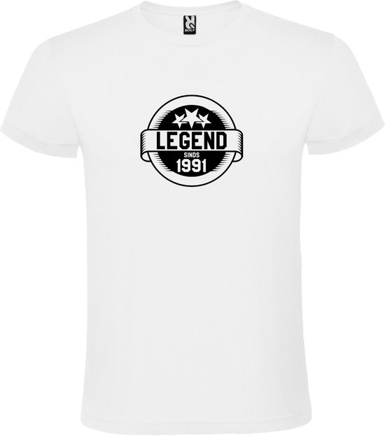 Wit T-Shirt met “Legend sinds 1991 “ Afbeelding Zwart Size XS