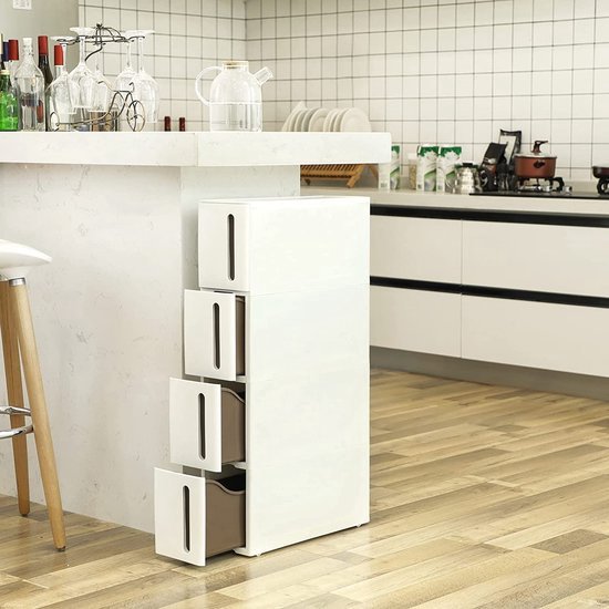 Soof & Tess Armoire de cuisine étroite - armoire à 4 tiroirs pour ustensiles de Cuisine , épices, canettes, conserves - armoire de rangement - 45x17x84 cm