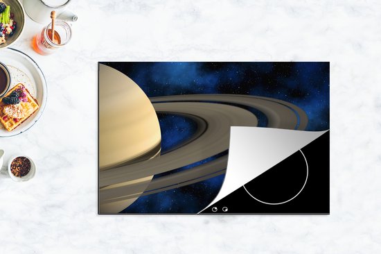 KitchenYeah® Inductie beschermer 80.2x52.2 cm - Saturnus tegen een donkerblauwe hemel - Kookplaataccessoires - Afdekplaat voor kookplaat - Inductiebeschermer - Inductiemat - Inductieplaat mat
